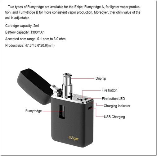UEQyoR1255B5255D 2 - 【AIO】ZIPPOライターサイズの小型MOD「Fumytech Ezipe Vape Kit 2ml With Fumy Cartridge A & B 1300mahバッテリーキット」